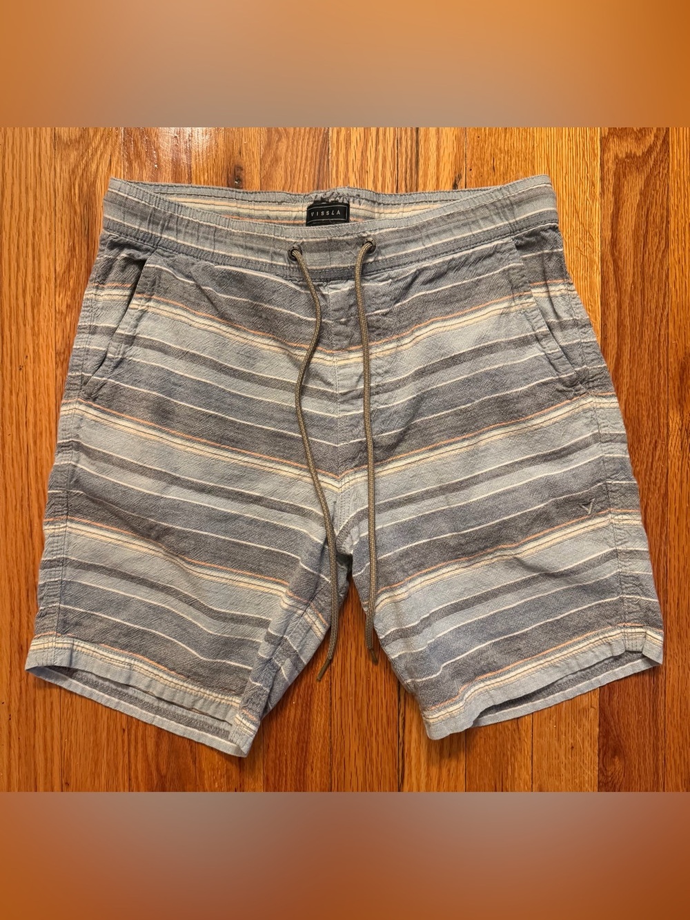 Vissla Striped Linen Drawstring Shorts 7”